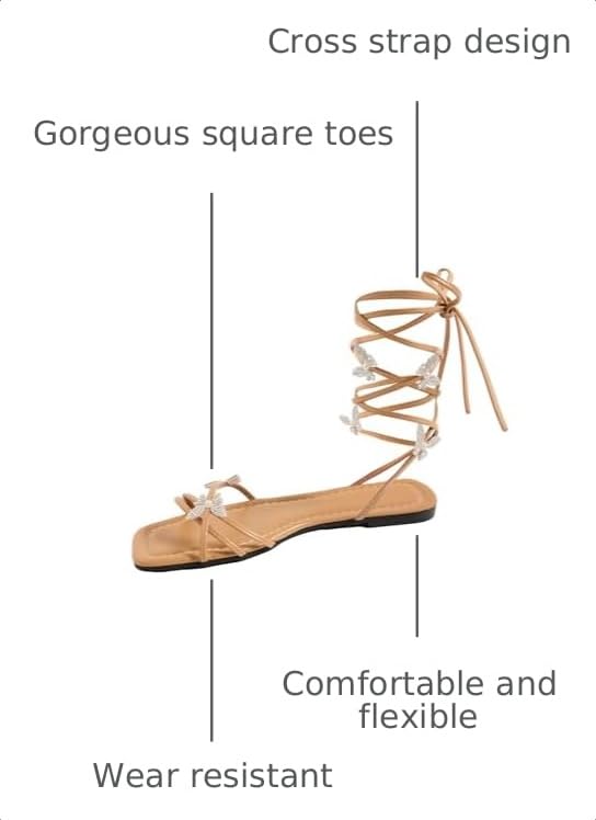 Image of GORGLITTER Women's Sparkly Butterfly Lace Up Flat Sandals Criss Cross Strappy Tie Up Slide Sandals Brown 8.5