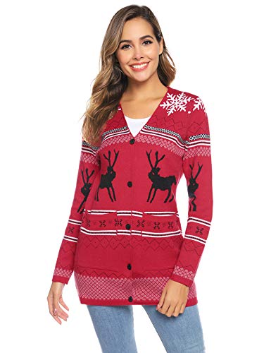 Abollria Ugly Christmas Cardigan Sweater Women's Xmas Cardigan Sweaters Red