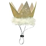 Huxley & Kent Pet Party Crown – Adjustable Glitter Crown Hat with SnugFit Straps – Party Accessory for Dogs & Cats – Gold, Large