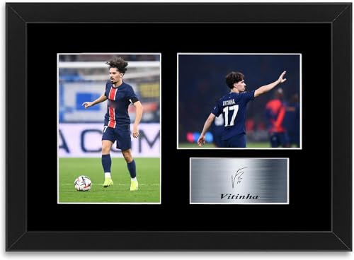 Vitinha Poster encadré et dédicacé du joueur de football 2024-2025 Format A4 Cadeau pour les fans de PSG