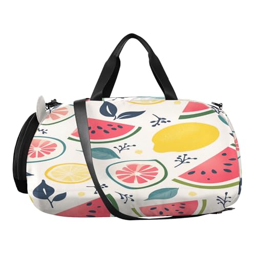 Lemon Leaves Beige Kids Travel Duffel Bag for Boys Girls Overnight Weekend Tote Bag with Shoes Compartment for Dance Gym Sports2