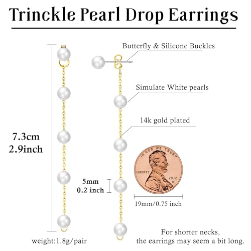 Pearl Earrings for Women, Gold Pearl Drop Earrings Dainty Silver Dangle Earring, Statement Silver Hoop Bride Earring for Wedding Bridal Accessories Women Boho Jewelry Prom Christmas Gifts
