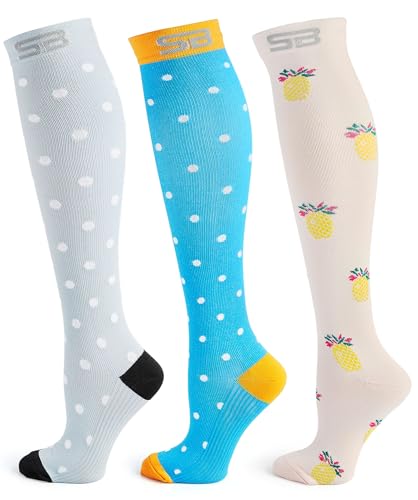 Image of SB SOX 3-Pair Compression Socks (15-20mmHg) for Men & Women - Comfortable Socks, Easy to Put On - Best Socks for Daily /Any Use, Running, Nurse, Travel