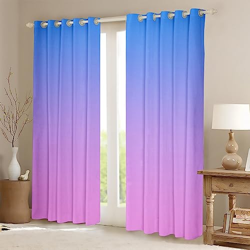 Homemissing Ombre Blackout Curtains(30%-50%) Pink Window Curtains for Kids Rainbow Window Dreapes Blue Pink Ombre Window Treatments W52*L63 - Image 2