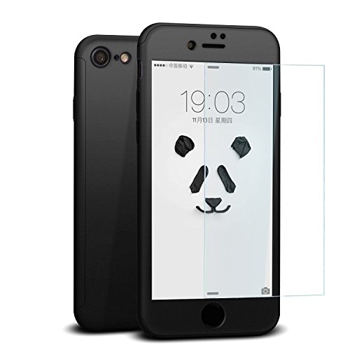 iPhone 7 Case, iLapland 360 Degree All-Around Ultra Thin Full Body Coverage Slim Fit Case with Tempered Glass Screen Protector for iPhone 7 (Black)