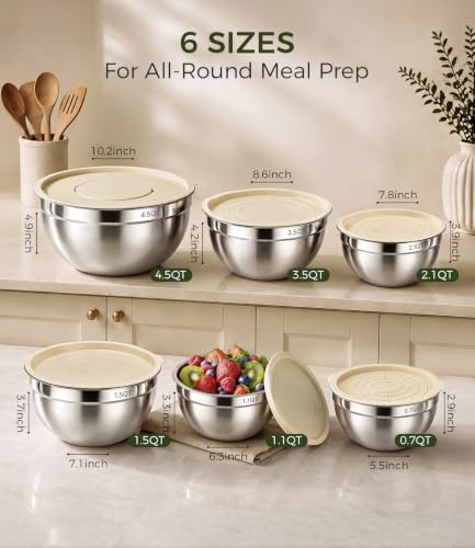 RFAPPMV Stainless Steel Mixing Bowls: 6-Piece Prep & Storage Set with Lids - image 2