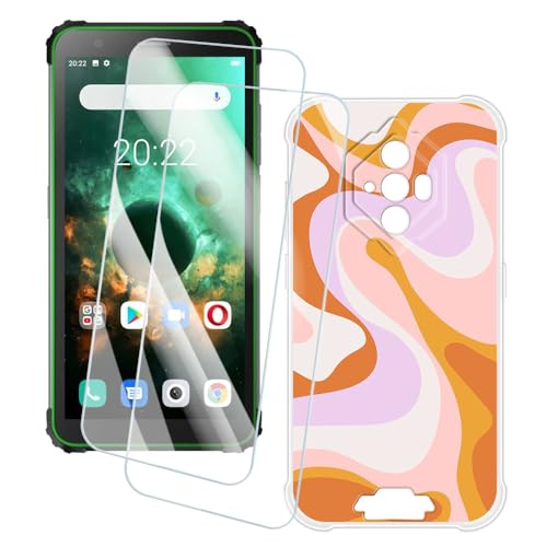 OAGELIM 2�Z�b�g �X�N���[���v���e�N�^�[ + �P�[�X Blackview BV6600 (5.7 �C���`) �Ƃ̌݊������� �A�[�e�B�X�e�B�b�N�J�X�^���v�����g�J�o�[�Ƌ����K���X�t�B���� �X�N���b�`�h�~ (����)