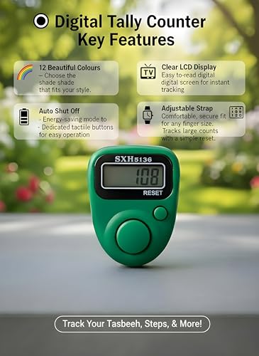 Image of Digital Finger Tally Counter with LCD Display, Portable Hand Click Counter for Prayer, Chanting, Gym, Counting, Stitching, Meditation, Automatic Tasbeeh Counter with Reset Button (511 Ring-Green)
