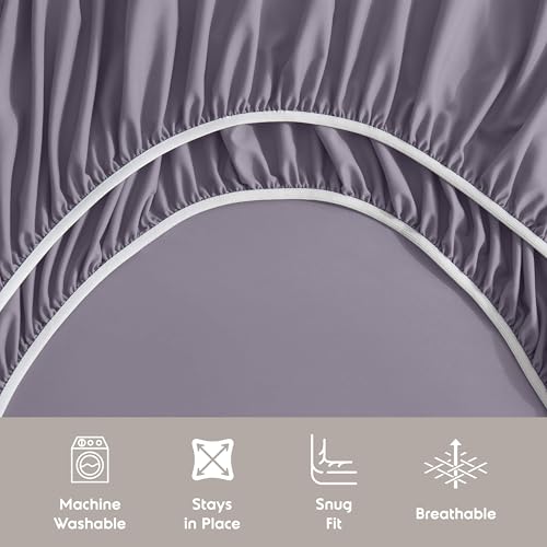Image of Nestl Extra Deep Cal King Sheet Set - 6 Piece Breathable & Cooling Sheets - Hotel Luxury Bedding Set w /18-24 Inch Deep Pockets - Easy & Secure Fit - Super Soft, Wrinkle Free & Comfy - Grayish Purple