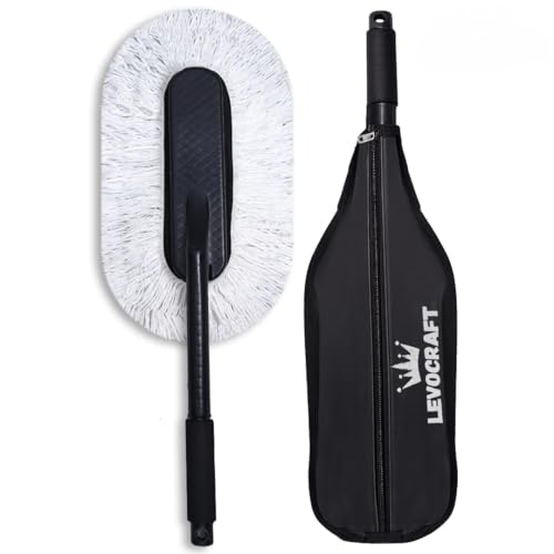 Image of Car Duster Microfiber for Exterior Cleaning - Premium Wax Coated Car Cleaning Duster Brush with Non Slip Handle, Scratch Free Car Dust Cleaner for Cars SUV Bike (with Storage Bag)