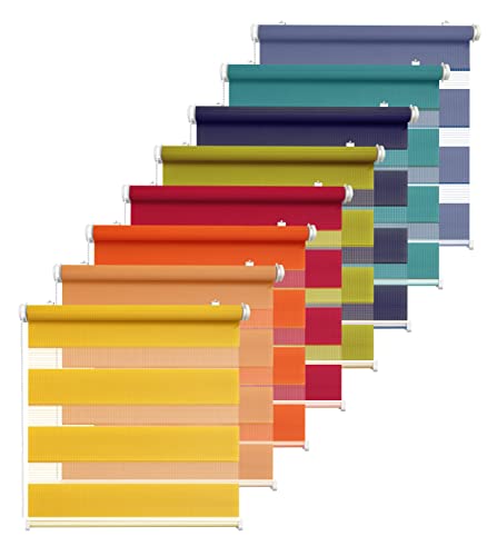 Rikmani Doppelrollo Fensterrollo COR Duo-Rollo Klemmfixierung Zebrarollo Seitenzugrollo ohne Bohren, lichtdurchlässig und verdunkelnd 90x215 cm, grün