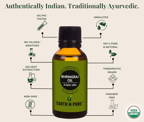 Image of Earth N Pure Bhringraj Oil for Hair Growth 30ml - 100% Pure Oil for Hair Fall Control & Regrowth | Natural Ayurvedic Oil for Scalp Care, Thick & Strong Hair | Herbal Hair Oil