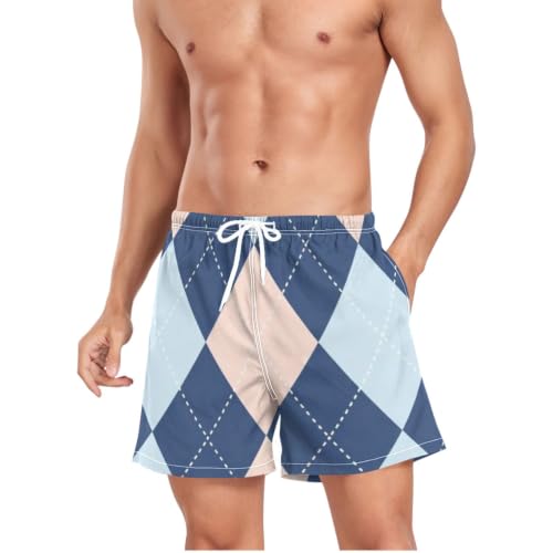 Bañador de hombre azul claro con rejilla de diamantes y secado rápido 4