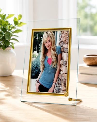 Image of Home Decor Gold Geometric Glass Photo Frame - Modern Design (4X6)