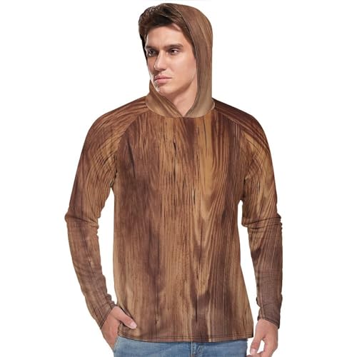 Men's Sun Protection Hoodie Shirts UPF 50+ Long Sleeve Rash Guard Brown Wood Grain Sun Shirt Outdoor2