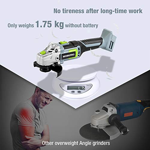 WORKPRO 20 V Cordless Angle Grinder 125 mm, 7500 RPM, 4.0 Ah Lithium-ion Battery and Fast Charger, 5 PCS Cutting Wheels Included - Image 6