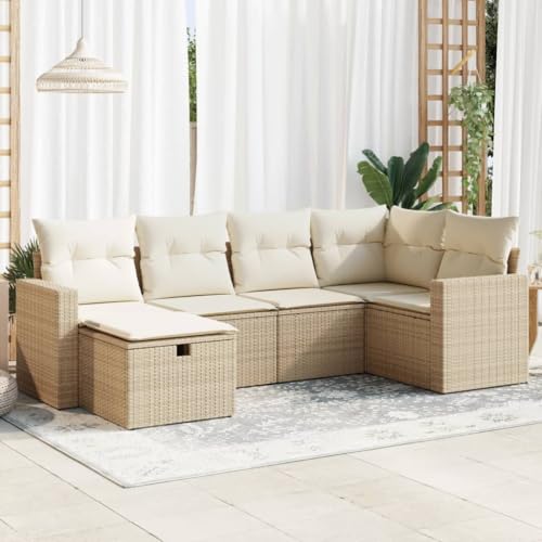Vetnasa Juego de sofás jardín con Cojines 6 pzas ratán sintético Beige Mobiliario, Muebles de jardín, Conjuntos de jardín Beige 52,5 KG