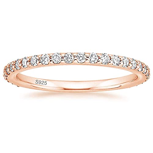 Zakk Eternity Bague pour femme en argent 925 et oxyde de zirconium, bague d'éternité complète, bague de fiançailles, bagues de mariage, bagues mémoire, 2 mm, or rose, Zircone Cover