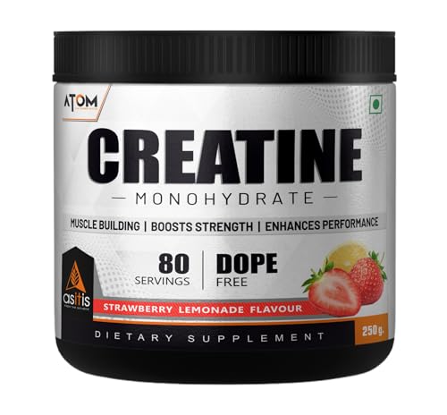 Image of AS-IT-IS ATOM Creatine Monohydrate 250g - 80 Servings|Dope Free|Enhances Performance|Promotes Muscle Gains,Boosts Strength, Straberry Lemonade