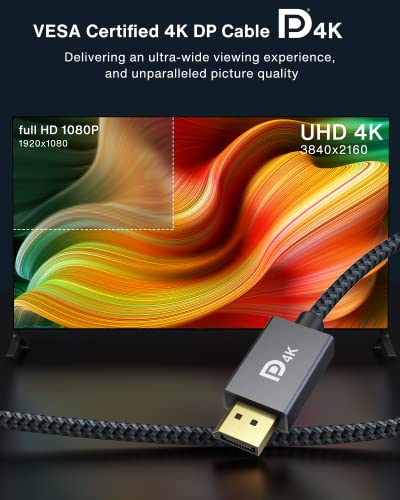 Vesa Certified Displayport Cable, Ivanky 6.6Ft Dp Cable 1.2,[4K@60Hz, 2K@165Hz, 2K@144Hz], Gold-Plated Braided High Speed Display Port Cable 144Hz, For Gaming Monitor, Graphics Card, Tv, Pc, Laptop #TOP1