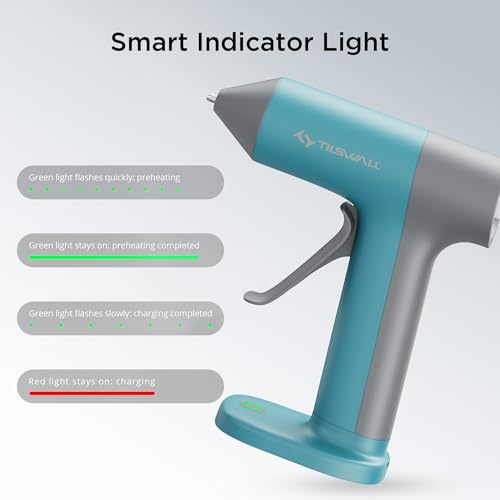 Tilswall Cordless Hot Glue Gun, Rapid 30s Preheat, Mini glue gun and sticks set with 2000mAh Type-C Rechargeable, Smart Power Off, 20 Premium Glue Sticks, Ideal for DIY Crafts, Gift Making Blue - Image 6