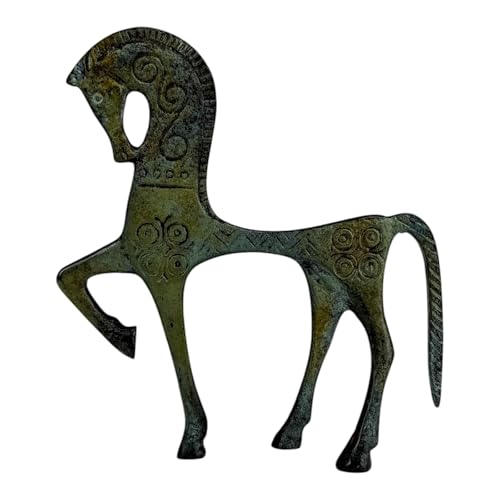 Solido e pesante Statua piatta in bronzo massiccio a forma di cavallo, piccola statuetta in metallo, 14 cm
