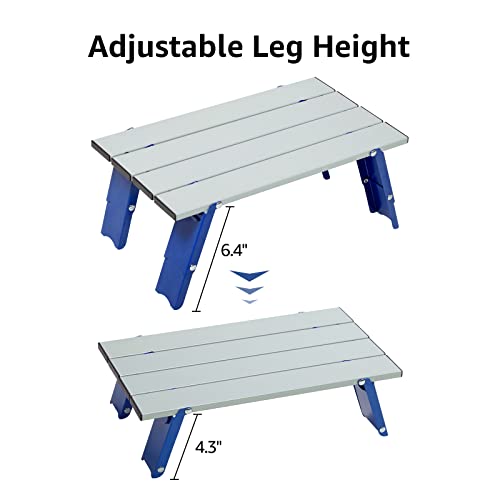 Portal Folding Aluminum Retractable Legs Carry Bag Included, Mini Table For Picnic Camping Outdoor Beach, Silver/Blue #TOP7