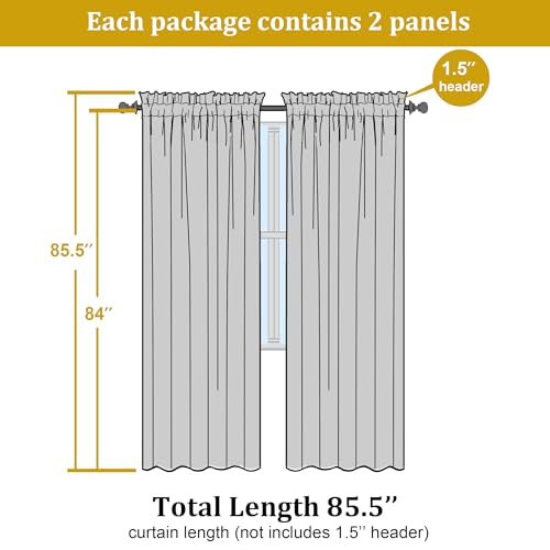 Image of OWENIE Lemon Sheer Curtains 84 Inches Long for 2 Panels Set, Solid Light Filtering Voile Sheer Curtains for Living Room Bedroom, Modern Rod Pocket Lemon Curtain, 2 Pcs Total 84 Width 84 Long