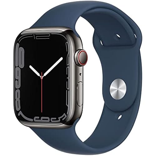 Apple Watch Series 7 (GPS + Cellular 45mm) Graphite Stainless Steel Case with Abyss Blue Sport Band (Renewed)