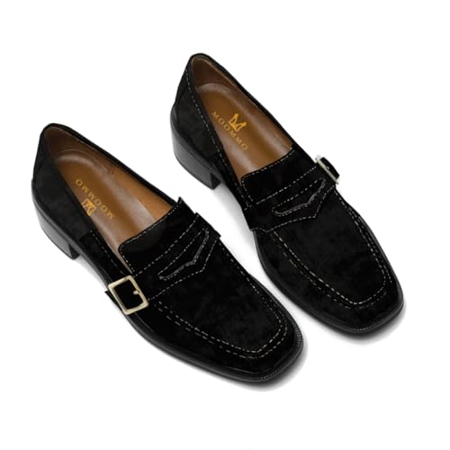 Image of MOOMMO Women Chunky Heel Penny Loafers Square Toe Buckle Slip On Comfort | Office Ladies Loafer Pumps 2 inch Stacked Block Heel Dress Loafers Oxfords Walking Dress Shoes Casual Size 4-11 M US