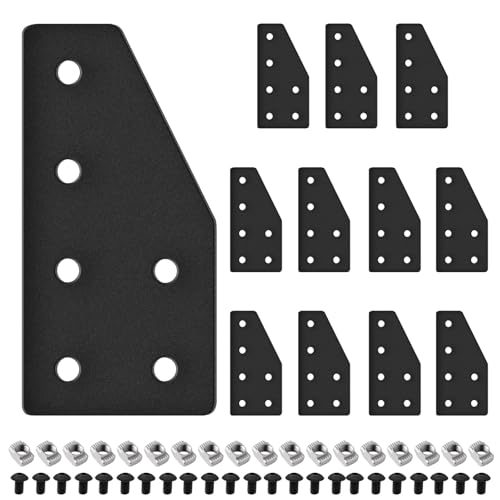 Image of 12pcs 2040 Aluminum Extrusion Joint Plate Connector Corner L Bracket 6-Hole 2040 V Slot Hardware T Slotted Accessories with T Nuts and Screws for Aluminum Profile 3D Printer Frame Part Black