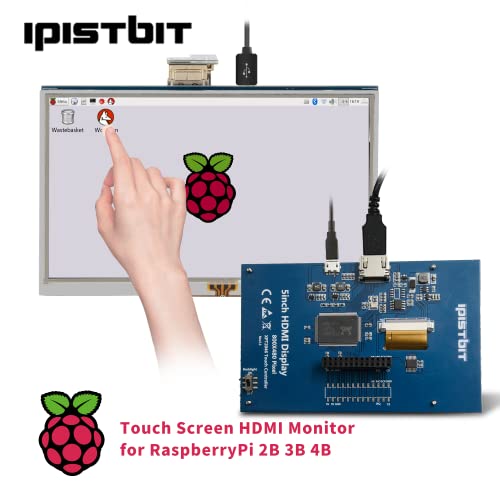 Image of 5 Inch Raspberry Pi Screen, Touchscreen Monitor 800x480 HDMI LCD Screen for Raspberry Pi 400 /4 /3 /2 /Zero /B /B+, Windows 11 /10 /8 /7