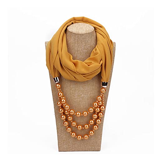 Vintage Chiffon Scarf For Women Imitation Pearls Pendant With Necklace Soft Winter Neck Wrap Infinity Scarves2