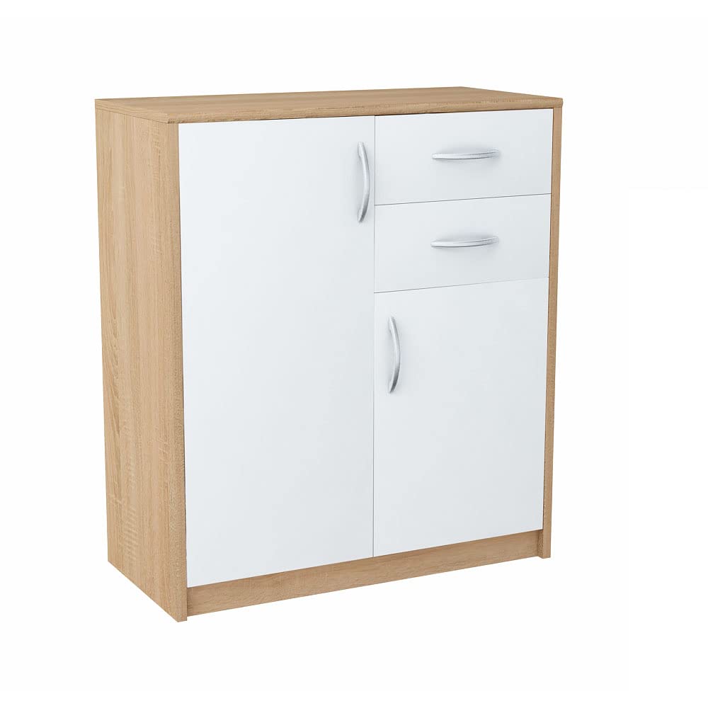 Meblando uniwersalna szafka 74 x 35 x 85 cm, komoda biała i dąb, szafka wielofunkcyjna na akta lub do korytarza, komoda z szufladami o szerokości 74 cm, szafka komodowa