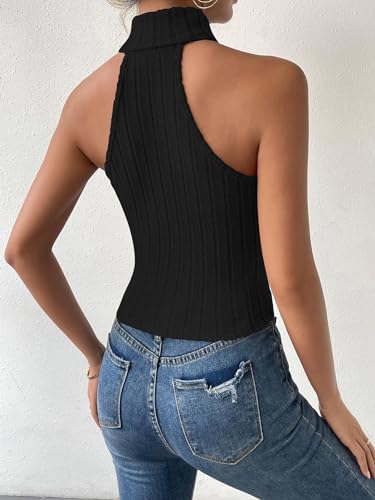 Women Knitted Tops Sleeveless High Neck Tank Top Turtleneck Stretchable Fitted Crop Top Summer Knit Sweater Vest3