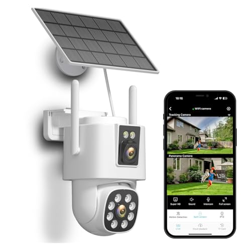 Videovigilancia, 8MP 4K Solar Wirelesss IP Camera with 12000MAh Battery Outdoor HD 4MP Dual Lens WiFi IP Camara Solar Panel CCTV Security(8MP 4G 64GB Card)