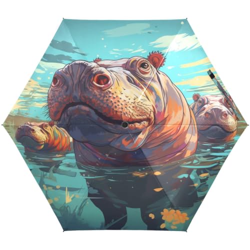 Parapluies pour voyager plage femmes enfants hippopotame d'eau