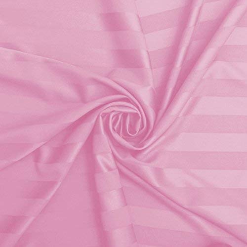 Image of YKC Glace Cotton Satin Striped Plain Color King Size Bedsheet for Double Bed with Two Pillow Covers (Pink - 90 x 100 Inch)