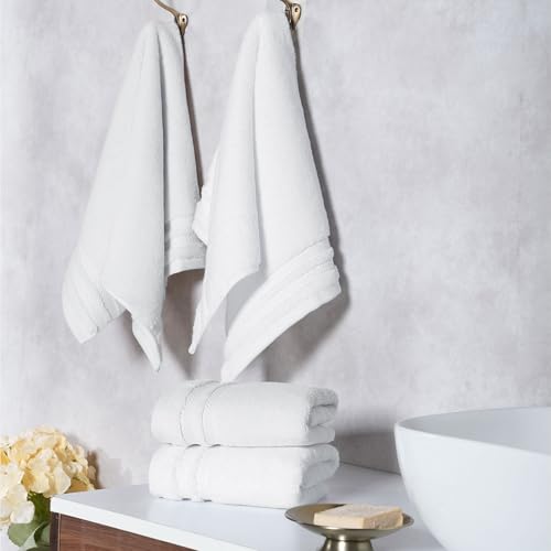 Image of MYTRIDENT Hand Towels Set of 4 Cotton | Finesse Collection | 40 cm x 60 cm | Kitchen Hand Towel | 625 GSM, Zero-Twist, Luxuriously Soft, 100% Cotton - White