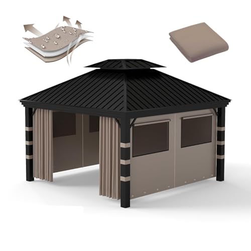 Birodeko Gazebo Privacy Curtains 10 x 12 4 Panels Sidewall Universal Replacement Curtains Waterproof Privacy Enclosure with Mesh Windows Dual-Zipper for Patio Pergolas Gazebo and Backyard