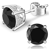 18K White Gold Plated Sterling Silver Round Cut Cubic Zirconia Stud Earrings for Women Men 4 Prong S