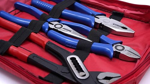 Image of ACHRO Tool Kit Pouch Multi Storage Tool Bag Easy to Carry Heavy Duty Tool Organiser for Electrician Plumber Technician and Repairman for All Your DIY Needs (RED)