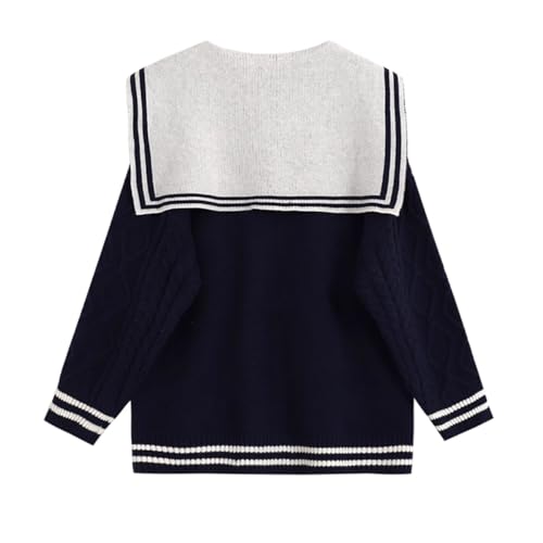 Japanese Lolita Uniform Sailor Collar Kawaii Cute Sweaters Soft Tops Loose Casual Cable Knit Long Sleeve Pullover Tops2