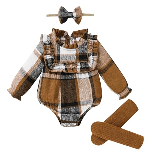 Image of GRNSHTS Newborn Baby Girl Clothes Ruffle Rompers Toddler Fall Outfits for Girls Set Little Girl Fall Winter Clothing