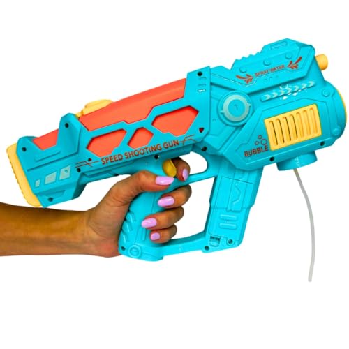 Arma de Água Elétrica 2 em 1 Lança Jato de Água e Solta Bolhas de Sabão com Grande Alcance Brinquedo