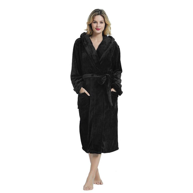 Image of HEARTNICE Womens Hooded Fleece Robe, Soft Bathrobe for Womens, Cute Long House Coat