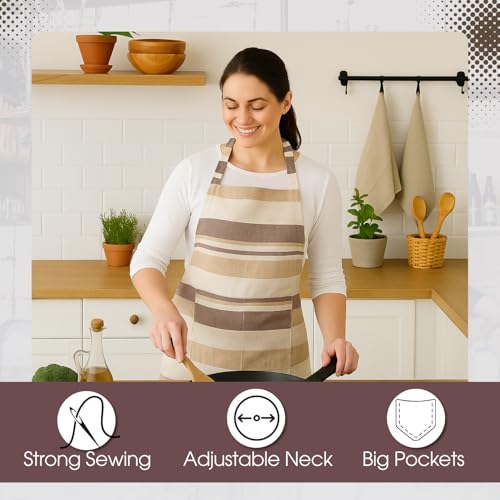Image of Unisex Cooking Aprons | Waterproof Apron | Striped Design with 2 Front Pockets & Adjustable Neck Strap | Durable, Oil & Stain Resistant | Chef Apron for Cooking