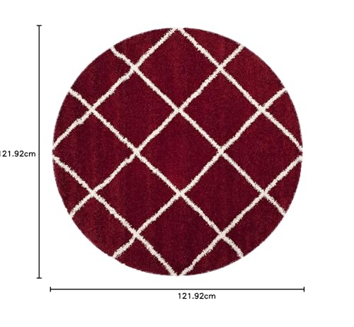 Image of Handwoven Microfibre 3D Rug for Living Room (Red & Ivory, 4 X 4 Feet (Round), Microfibre)