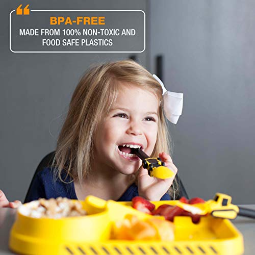 Dinneractive Utensil Set for Kids – Construction Themed Fork and Spoon for Toddlers and Young Children – 2-Piece Set - Yellow