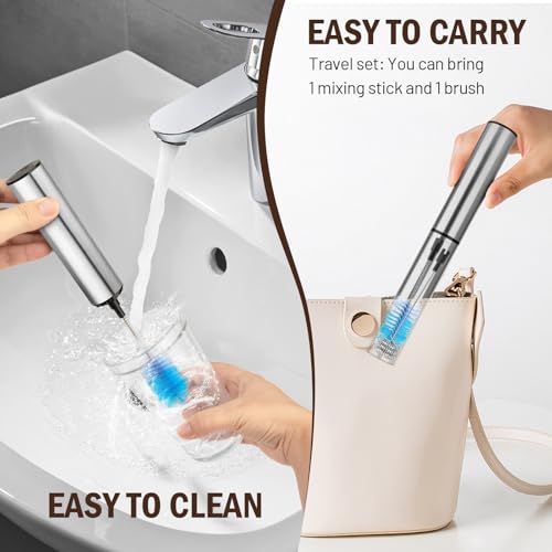 Image of Milk Frother Wand for Coffee,Foamer,Latte,Cappuccino,Chocolate,Egg(Silvery) | Rechargeable Electric Handheld Frother Whisk with 5 Heads 2 Speeds